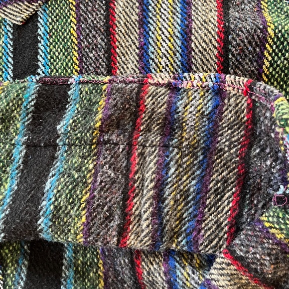 MOLINA Vintage Mexican Baja Blanket Drug Rug Hoodie Grey Green Surfer Poncho M - Picture 7 of 11